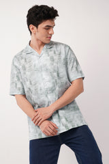 Abstract Green Textured Short Sleeve Shirt