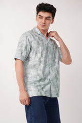 Abstract Green Textured Short Sleeve Shirt