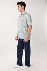 Abstract Green Textured Short Sleeve Shirt