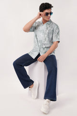 Abstract Green Textured Short Sleeve Shirt