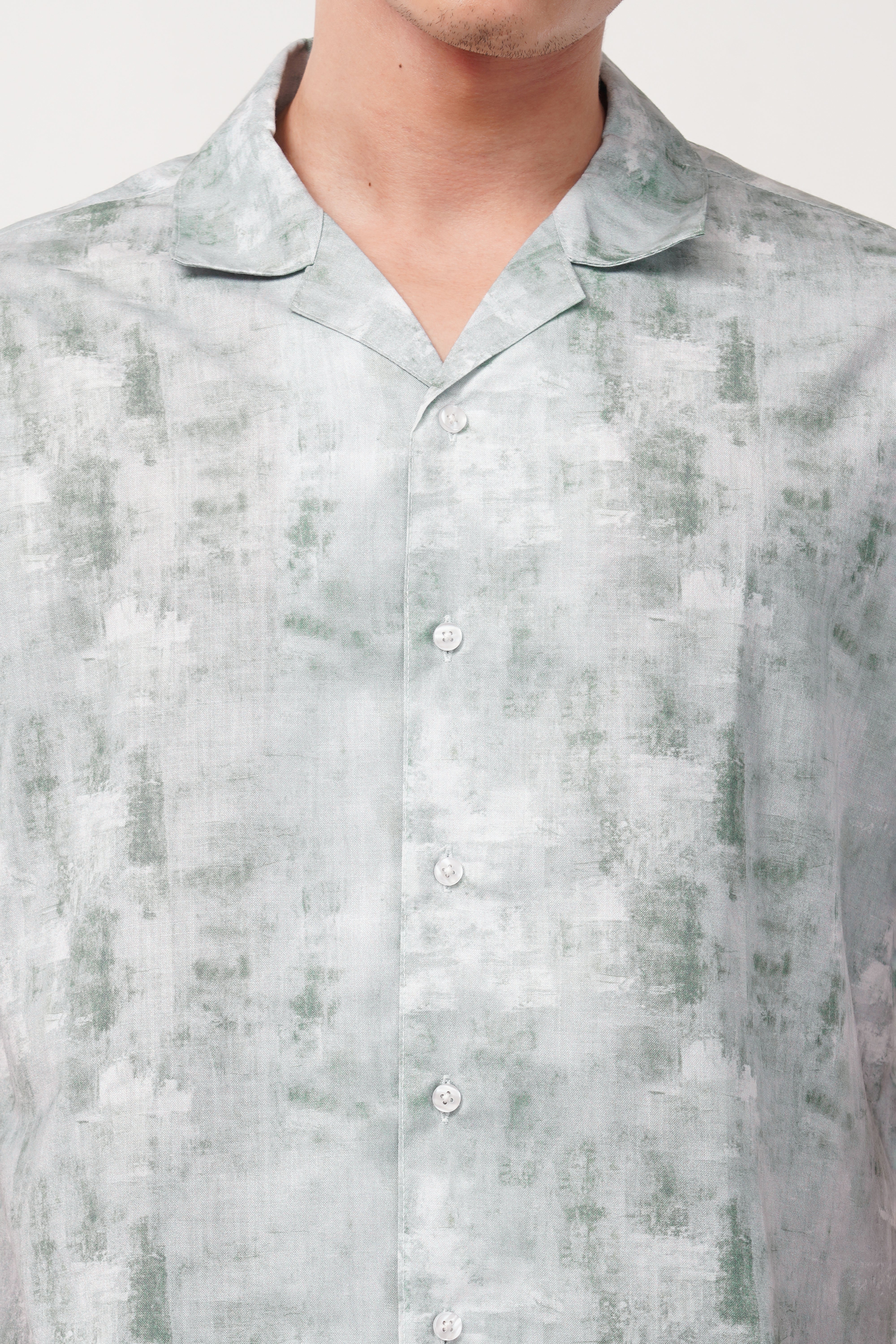 Abstract Green Textured Short Sleeve Shirt