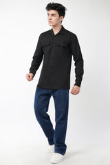 Double pocket black cotton full sleeves shirt