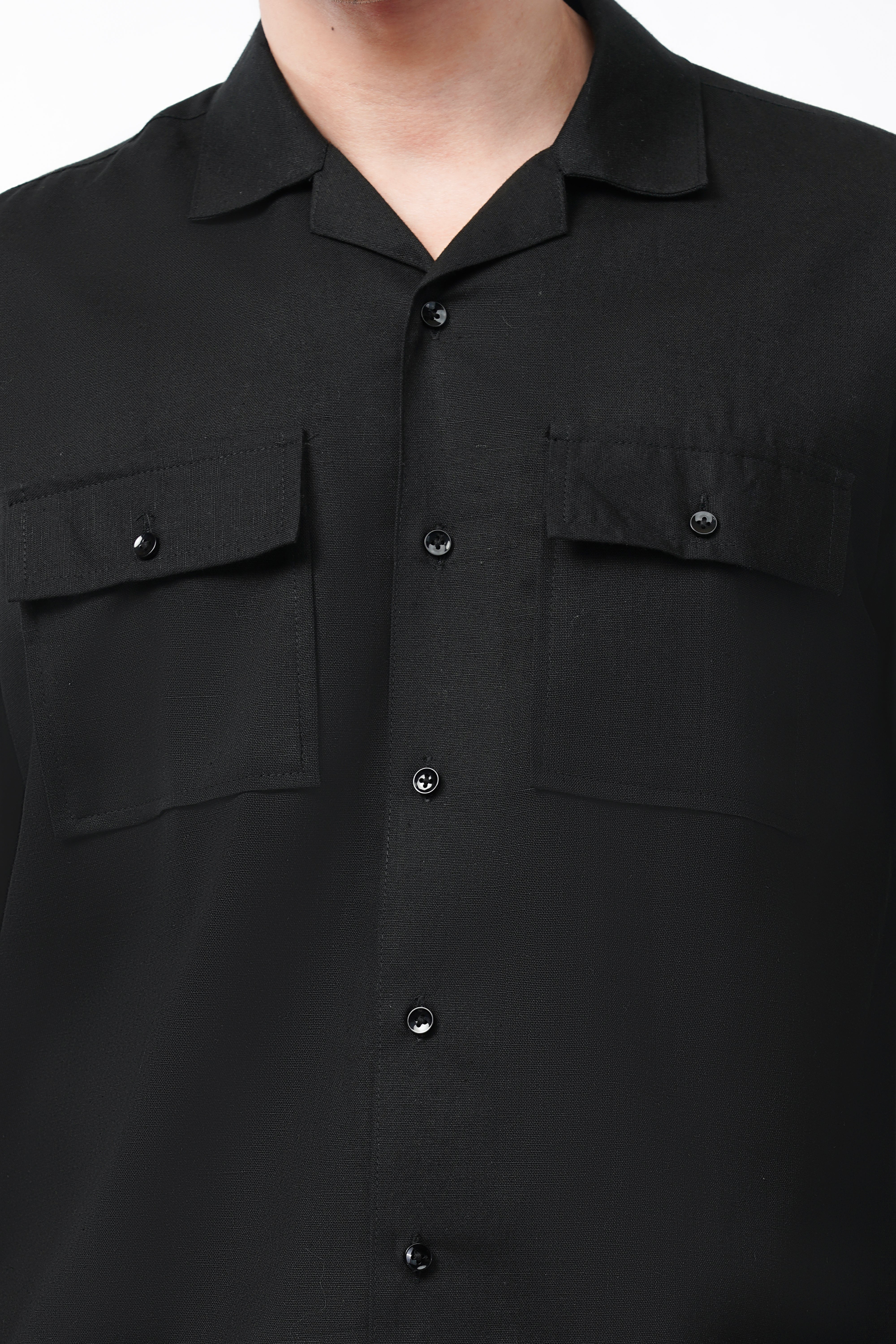 Double pocket black cotton full sleeves shirt