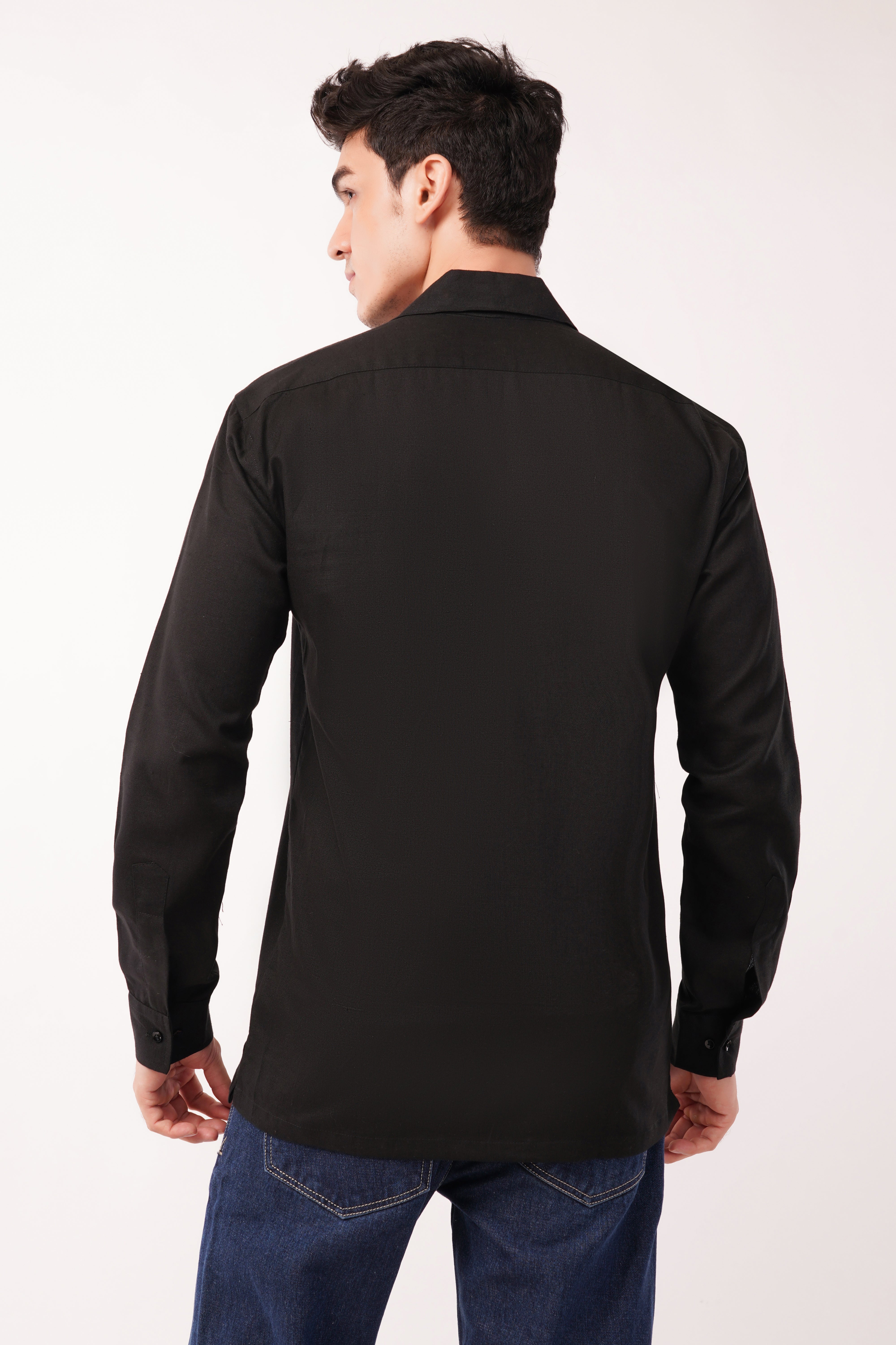 Double pocket black cotton full sleeves shirt