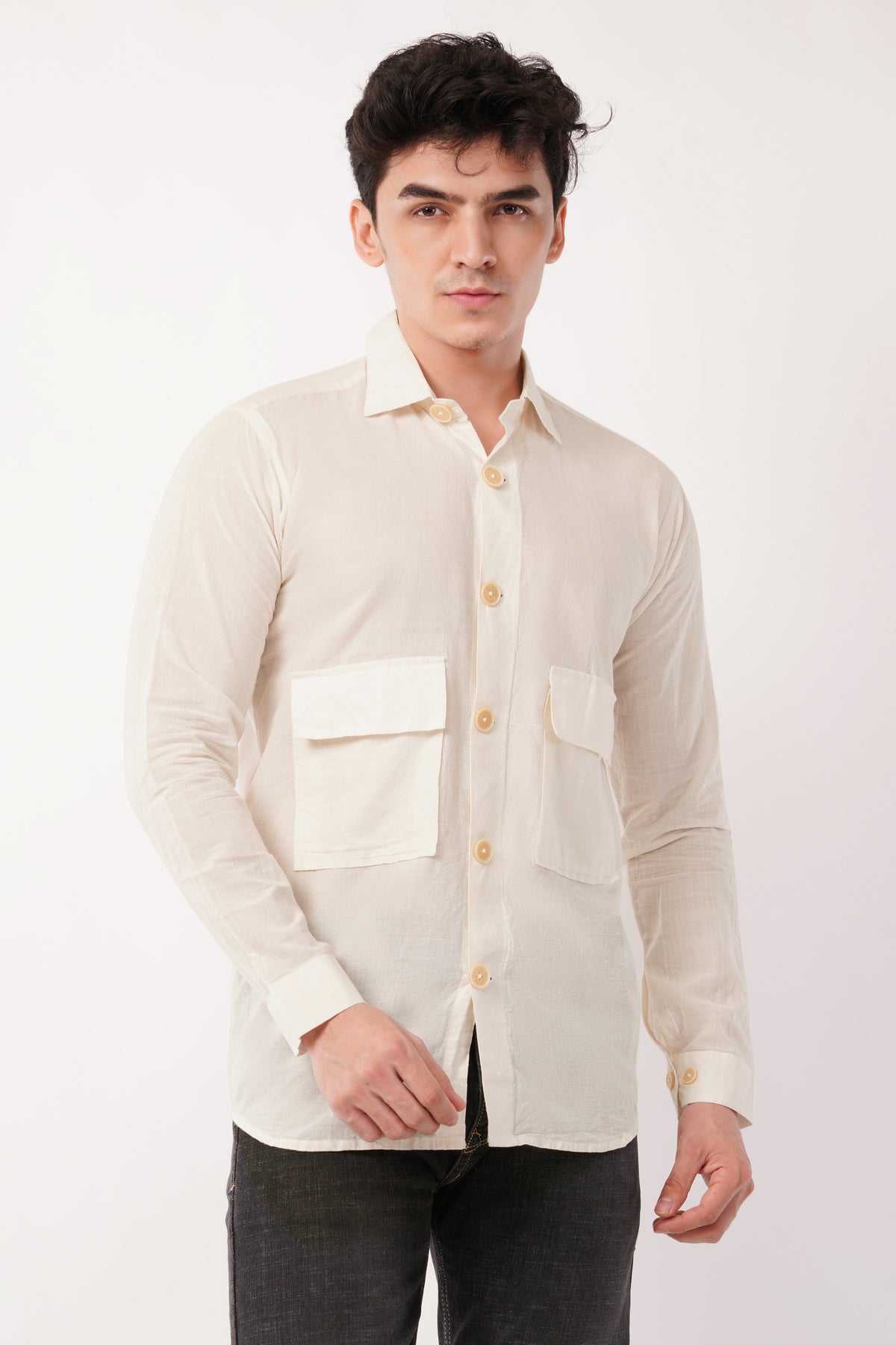 Double pocket off-white full sleeves shirt
