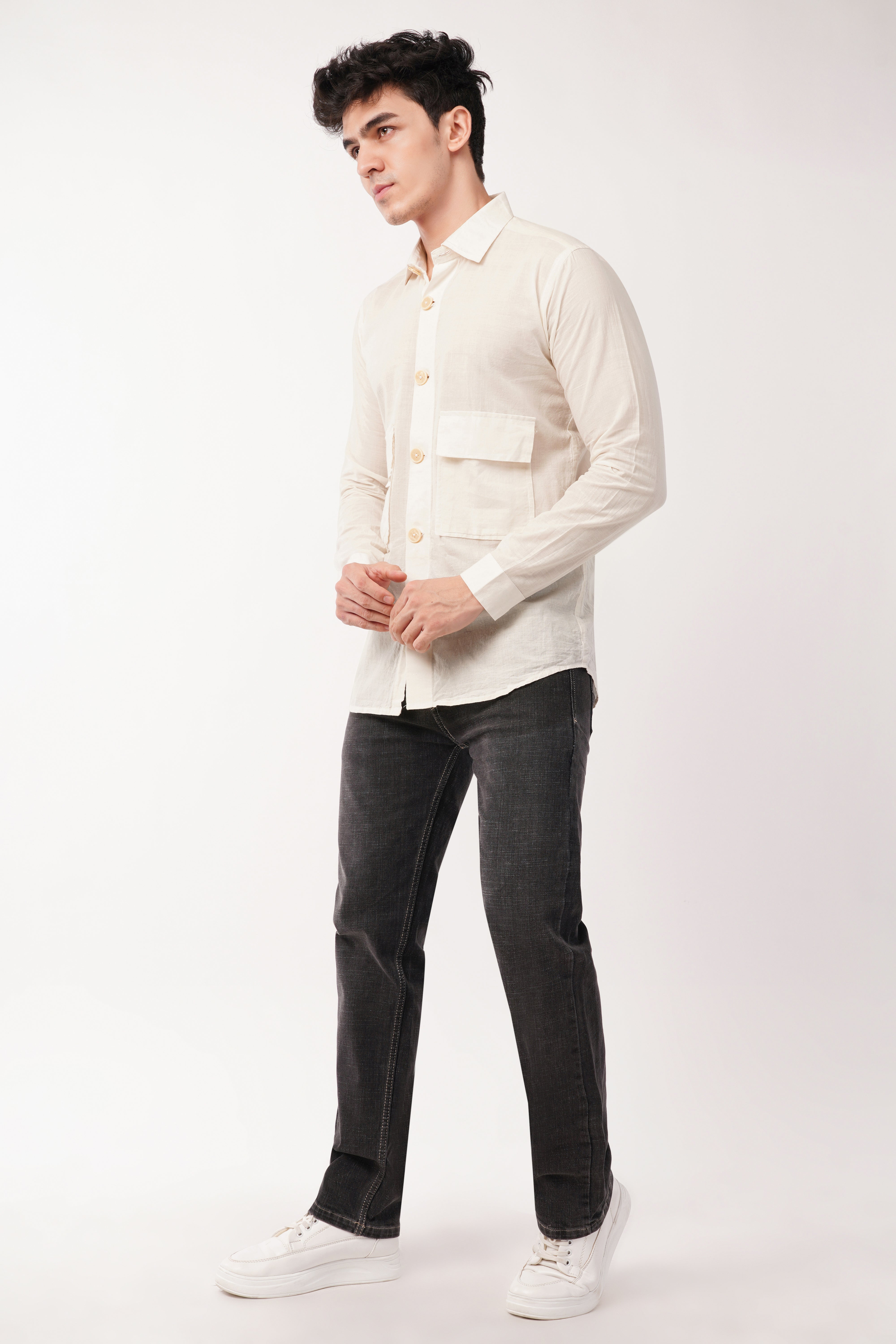 Double pocket off-white full sleeves shirt