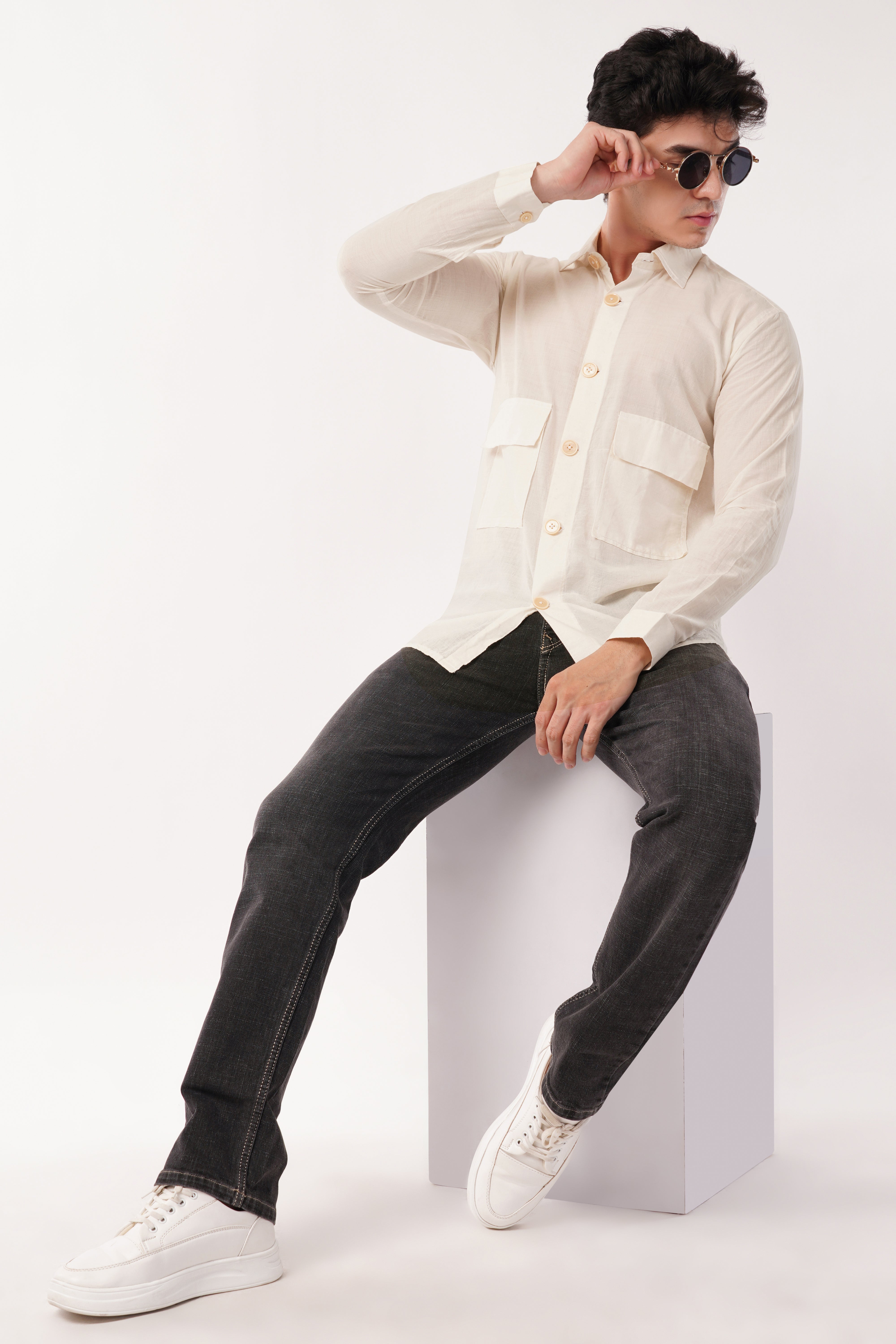 Double pocket off-white full sleeves shirt