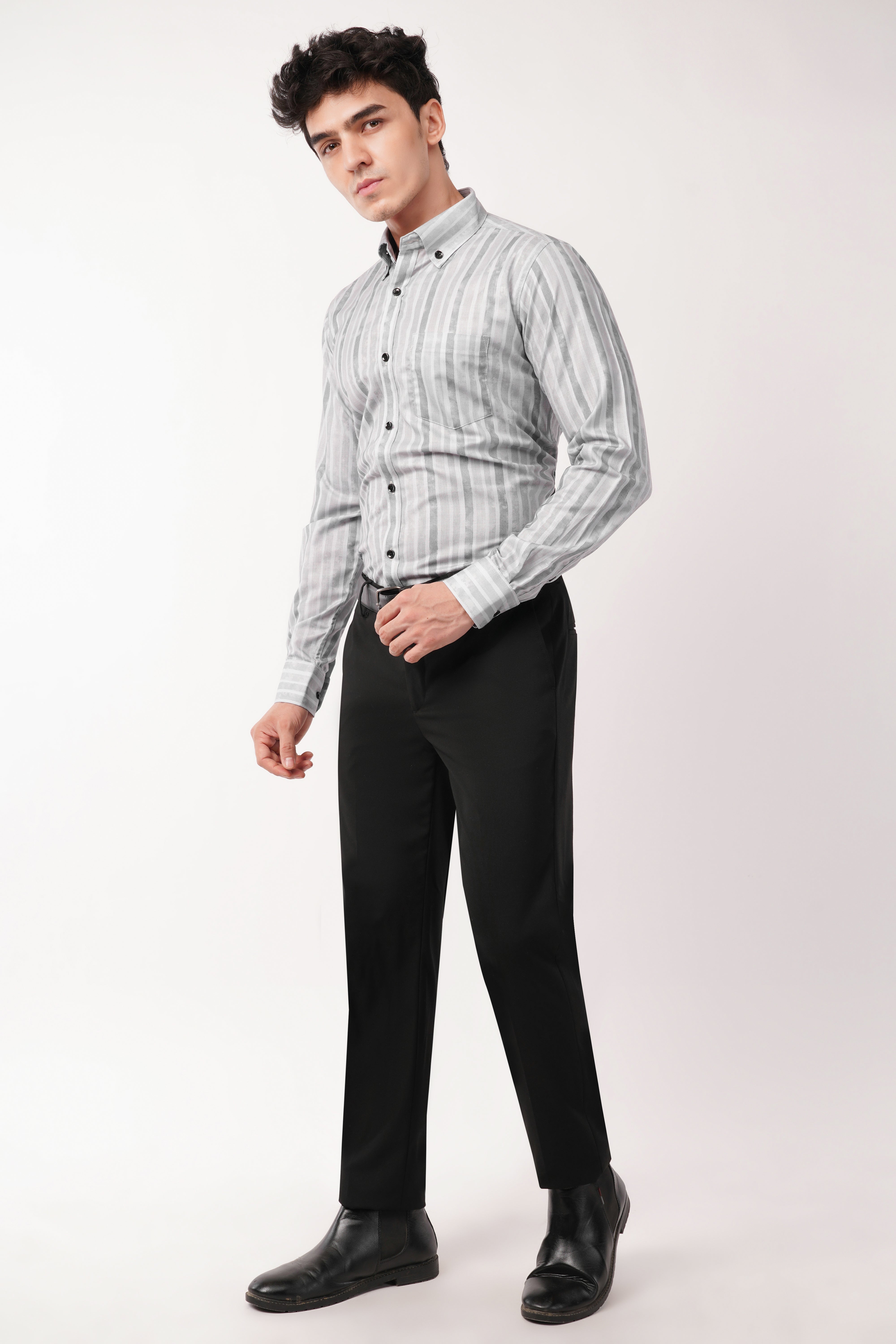 Modern Gray Watercolor Striped Shirt