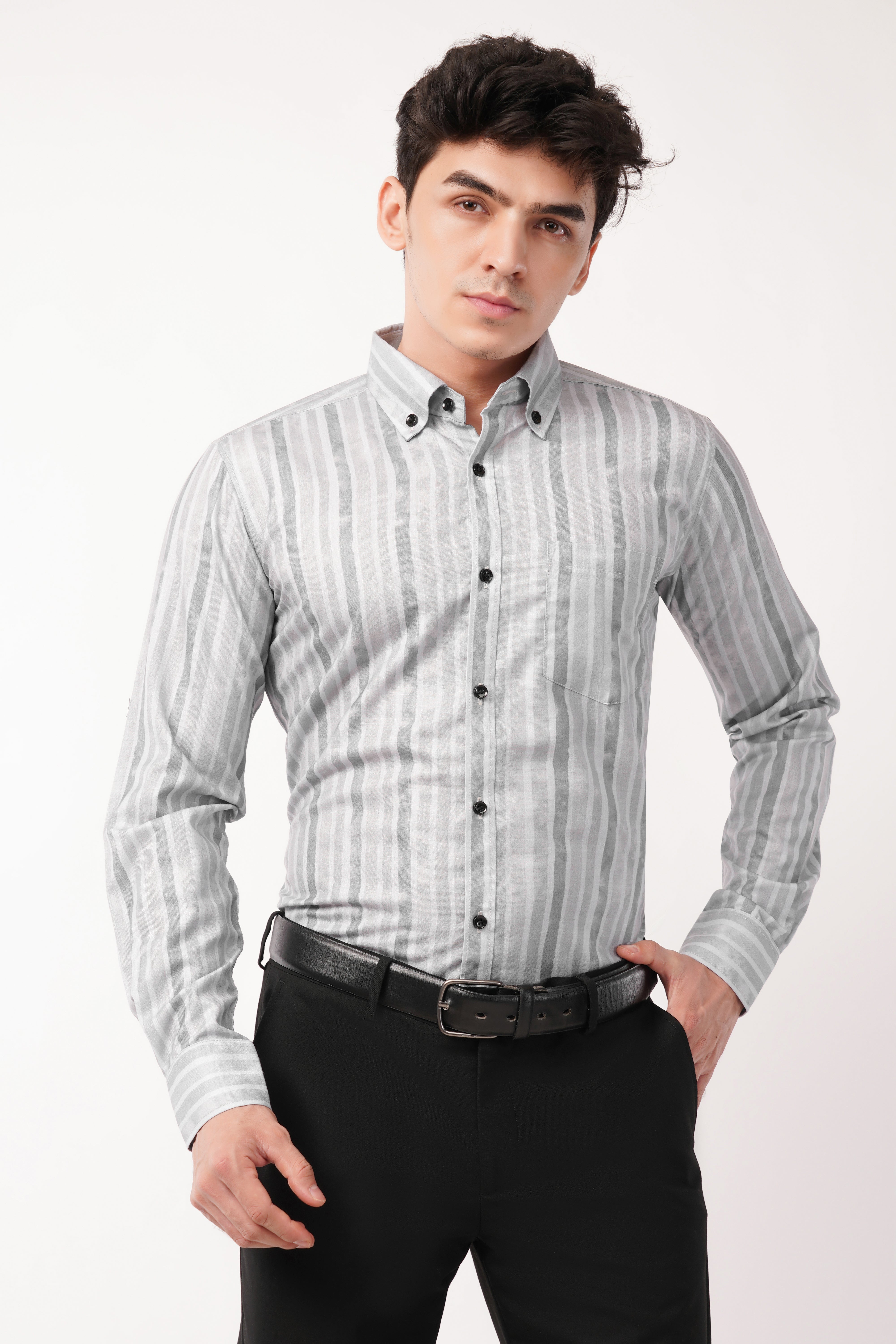 Modern Gray Watercolor Striped Shirt