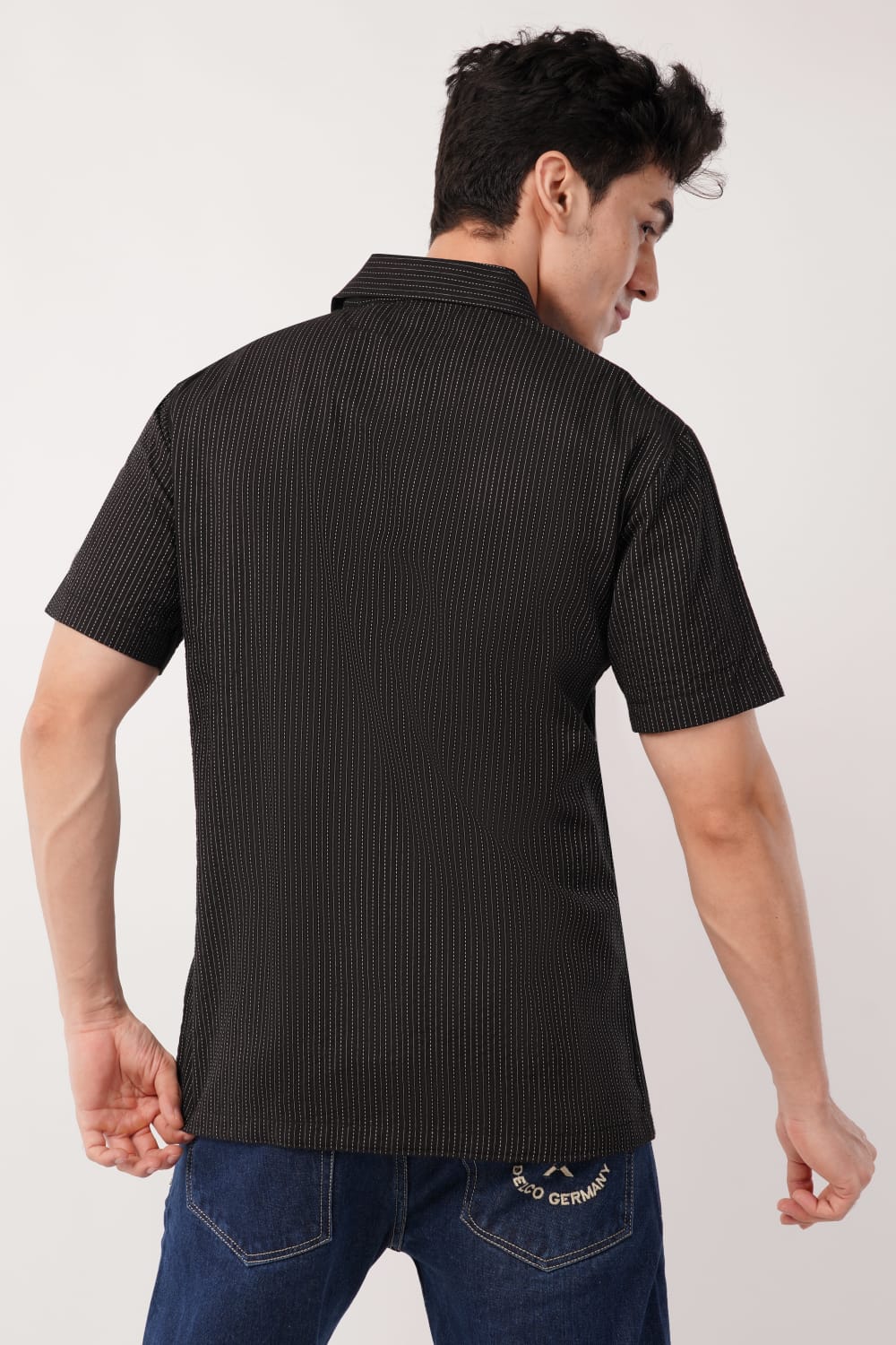 Black Striped Zip-Up Shirt