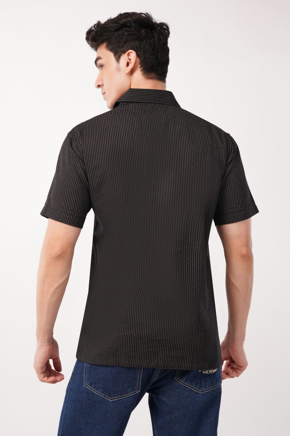 Black Striped Zip-Up Shirt