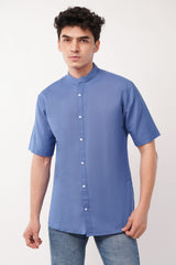 Royal Blue Pure Linen Short-Sleeve Shirt