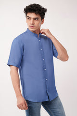 Royal Blue Pure Linen Short-Sleeve Shirt