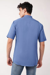 Royal Blue Pure Linen Short-Sleeve Shirt