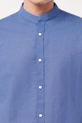 Royal Blue Pure Linen Short-Sleeve Shirt